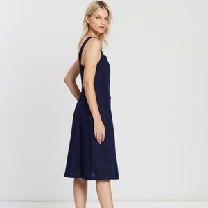 GAP Women's Navy Button Up Linen Blend Midi Dress